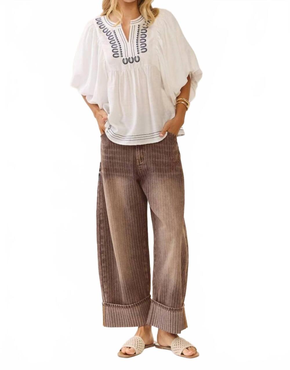 NEW ODDI striped barrel carpenter culottes pants - plus in brown